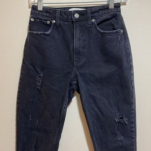 Abercrombie & Fitch Curve Love The Mom High Rise Distressed Jeans Black 24/00R - Picture 6 of 13